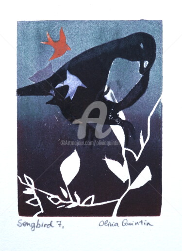 Druckgrafik mit dem Titel "Songbird 7" von Olivia Quintin, Original-Kunstwerk, Gravur