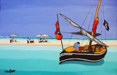 Painting titled "Zanzibar : Déjeunė…" by Olivier Boissinot, Original Artwork, Oil Mounted on Wood Stretcher frame