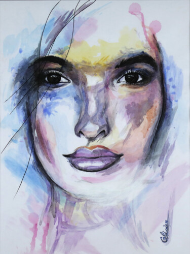 Painting titled "SOFT FACE" by Olivier Boulanger, Original Artwork, Acrylic Mounted on Cardboard