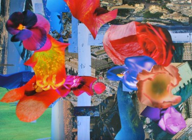 Collages titulada "Flying flowers" por Olivier Bourgin, Obra de arte original, Collages