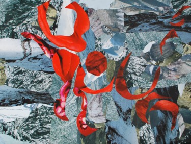 Collages titled "Rouge Flash" by Olivier Bourgin, Original Artwork, Collages