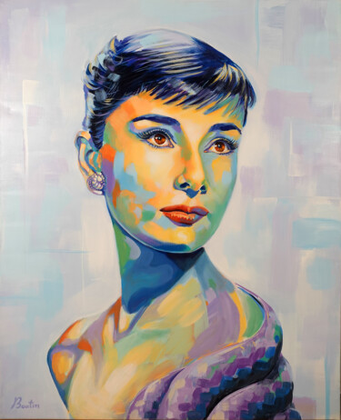 Painting titled "Portrait Audrey Hep…" by Olivier Boutin, Original Artwork, Acrylic Mounted on Wood Stretcher frame