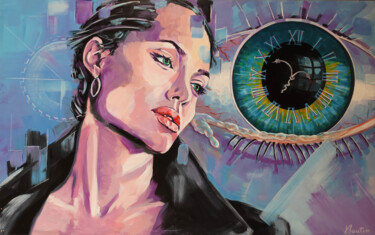 Painting titled "Angelina Jolie Immo…" by Olivier Boutin, Original Artwork, Acrylic Mounted on Wood Panel