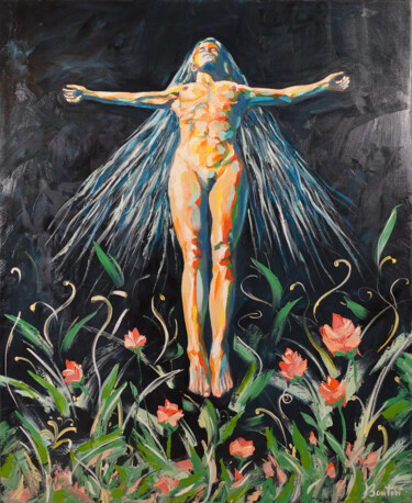 Pintura titulada "Femme en croix" por Olivier Boutin, Obra de arte original, Oleo Montado en Bastidor de camilla de madera