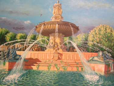 Painting titled "Fontaine de la Roto…" by Olivier Boutin, Original Artwork, Oil Mounted on Wood Stretcher frame