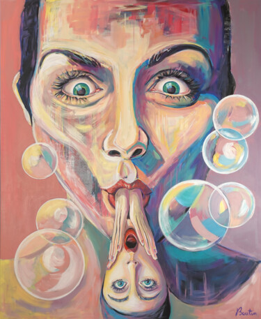 Painting titled "Cannibalisme" by Olivier Boutin, Original Artwork, Acrylic Mounted on Wood Stretcher frame
