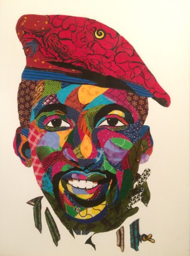 Collagen mit dem Titel "Sankara "justice et…" von Olivier Bouvard, Original-Kunstwerk, Collagen
