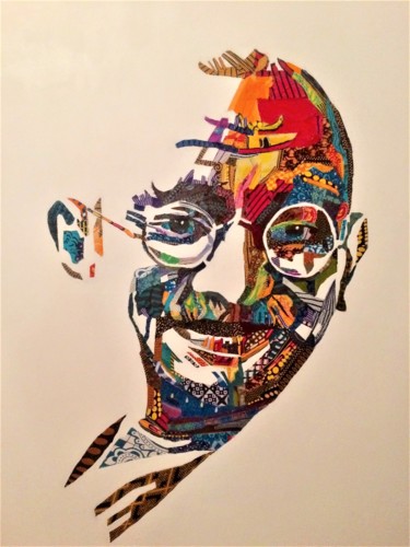 Collages intitulée "Gandhi" par Olivier Bouvard, Œuvre d'art originale, Collages