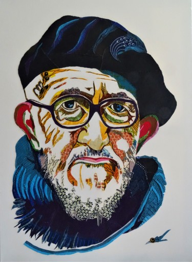 Abbé Pierre Collages titled "Abbé Pierre" by Olivier Bouvard, Original Art, Collages