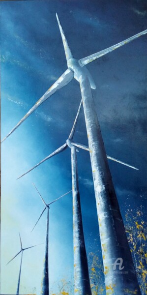 Painting titled "eoliennes.jpg" by Olivier Dazelle, Original Artwork, Oil