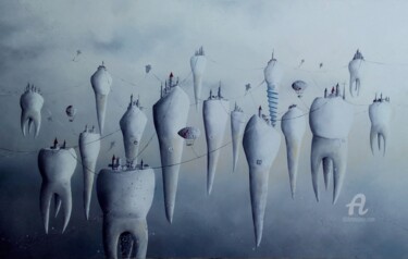 Painting titled "flying-teeth.jpg" by Olivier Dazelle, Original Artwork, Oil