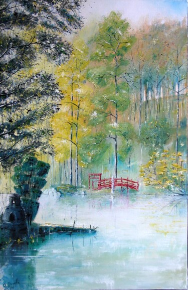 Ζωγραφική με τίτλο "le pont rouge 2" από Olivier Dazelle, Αυθεντικά έργα τέχνης
