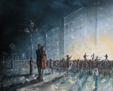 Schilderij getiteld "Scène de rue" door Olivier Dazelle, Origineel Kunstwerk