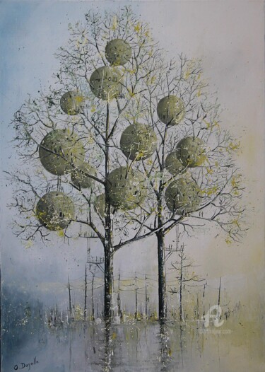 Peinture intitulée "arbres aux sphères" par Olivier Dazelle, Œuvre d'art originale