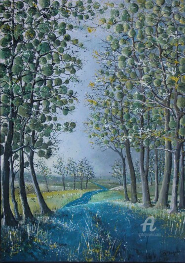 Painting titled "le-chemin-bleu.jpg" by Olivier Dazelle, Original Artwork, Oil