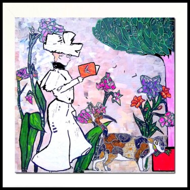 Collages intitolato "A Lady, A Cat and A…" da Olivier De Tullasky, Opera d'arte originale, Acrilico