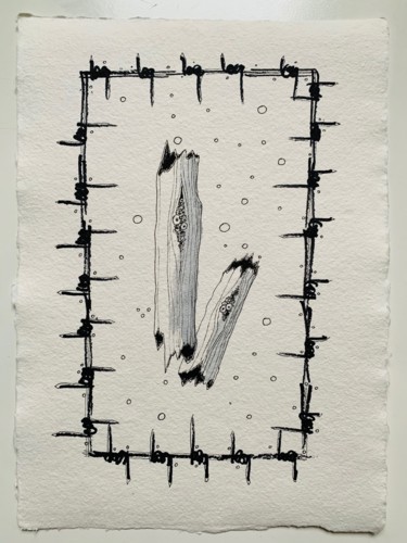 Tekening getiteld "Woood Barbelés" door Olivier Delacuvellerie, Origineel Kunstwerk, Inkt