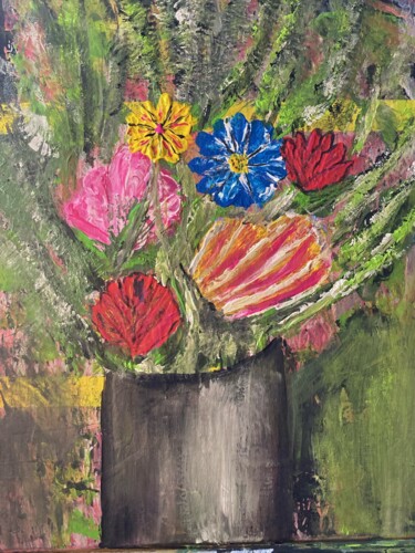 Painting titled "fleurs" by Olivier De Pooter, Original Artwork, Acrylic