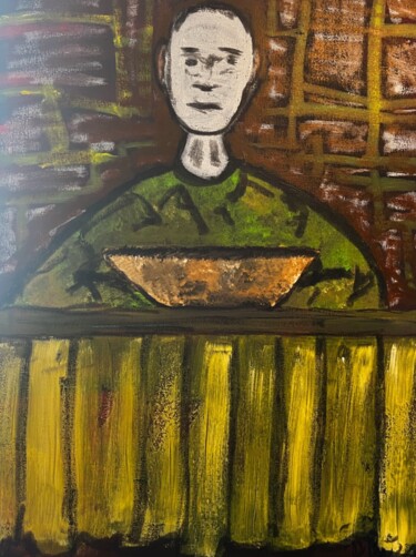 Painting titled "Seul à table" by Olivier De Pooter, Original Artwork, Acrylic