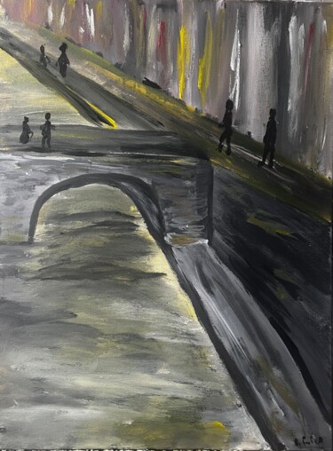 Painting titled "Promenade sur le po…" by Olivier De Pooter, Original Artwork, Acrylic
