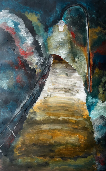 Pintura intitulada "La route est longue" por Olivier De Pooter, Obras de arte originais, Acrílico