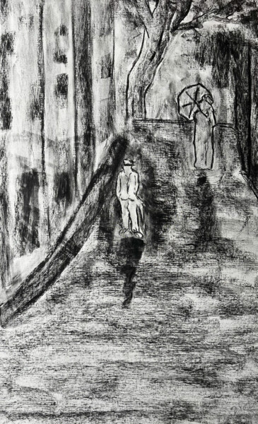 Painting titled "Chacun sa route" by Olivier De Pooter, Original Artwork, Charcoal
