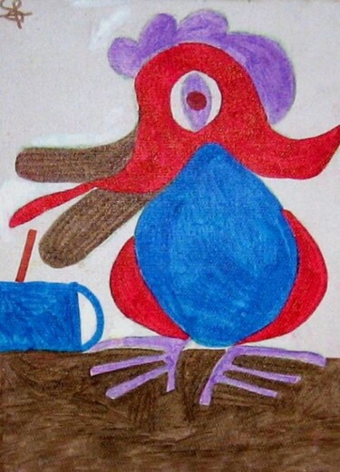 Peinture intitulée "Ma poule est une iv…" par Olivier Dumont, Œuvre d'art originale