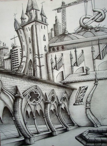 Drawing titled "CAPITALISME ARRIVE" by Olivier Feron, Original Artwork, Ink