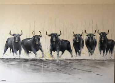 Peinture intitulée "Les taureaux" par Olivier Gouin, Œuvre d'art originale, Huile
