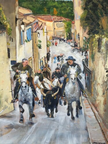 Painting titled "Abrivado" by Olivier Gouin, Original Artwork, Oil Mounted on Wood Stretcher frame