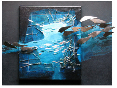 Painting titled "Space Fish VII" by Olivier Grolleau, Original Artwork, Oil