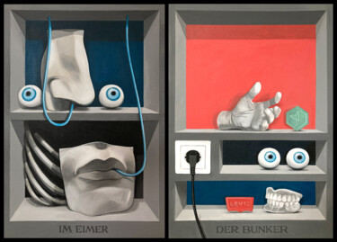 Schilderij getiteld "Im Eimer, der Bunker" door Olivier Hoffmann, Origineel Kunstwerk, Acryl Gemonteerd op Karton