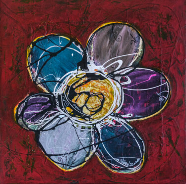 Painting titled "La fleur" by Olivier Horen, Original Artwork, Acrylic Mounted on Wood Stretcher frame