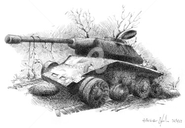 Drawing titled "ruine de tank" by Olivier Junod, Original Artwork, Ballpoint pen