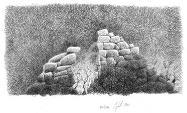 Zeichnungen mit dem Titel "ruine de muret" von Olivier Junod, Original-Kunstwerk, Kugelschreiber
