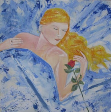 Peinture intitulée "demoiselle à la rose" par Olivier Laplace, Œuvre d'art originale