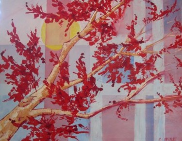 Peinture intitulée "arbre rouge en fleu…" par Olivier Laplace, Œuvre d'art originale, Autre