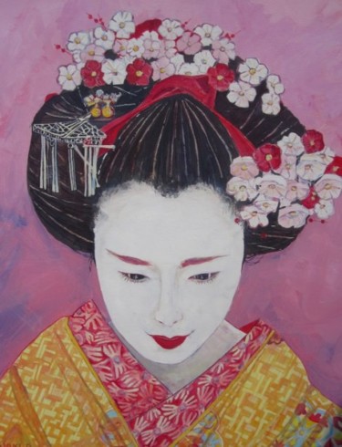 Peinture intitulée "geisha rose" par Olivier Laplace, Œuvre d'art originale