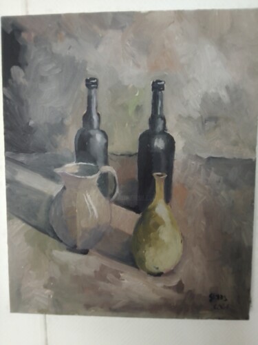 Painting titled "black bottles" by Olivier Leclercq (oyans), Original Artwork, Oil