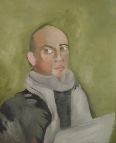 Painting titled "autoportrait à l'éc…" by Olivier Leclercq (oyans), Original Artwork, Oil
