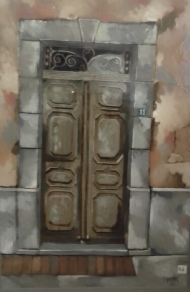 Pintura titulada "the door" por Olivier Leclercq (oyans), Obra de arte original, Gouache Montado en Bastidor de camilla de m…