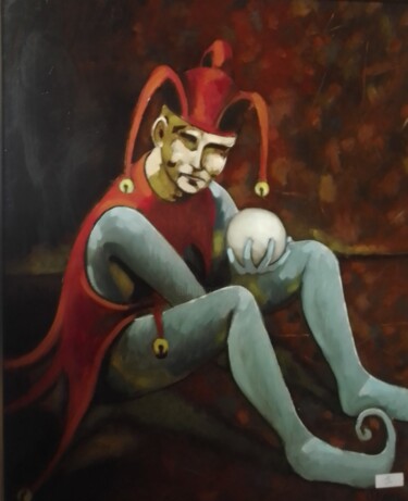 Painting titled "le bouffon" by Olivier Leclercq (oyans), Original Artwork, Oil Mounted on Wood Stretcher frame