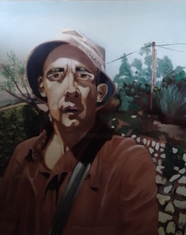 Painting titled "autoportrait summer" by Olivier Leclercq (oyans), Original Artwork, Oil Mounted on Wood Stretcher frame