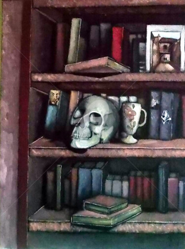 Peinture intitulée "crâne et mazagran" par Olivier Leclercq (Oyans), Œuvre d'art originale, Huile
