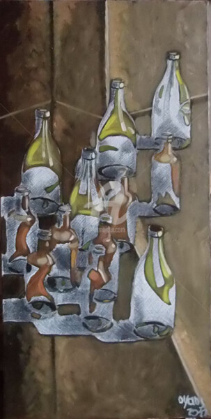 Peinture intitulée "canettes et bouteil…" par Olivier Leclercq (Oyans), Œuvre d'art originale, Huile
