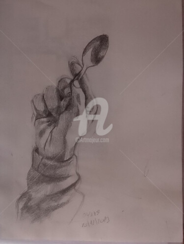Dessin intitulée "hand and spoon" par Olivier Leclercq (Oyans), Œuvre d'art originale, Graphite