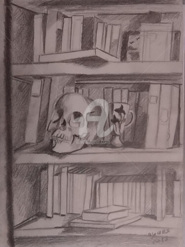 Dessin intitulée "crâne et mazagran" par Olivier Leclercq (Oyans), Œuvre d'art originale, Crayon