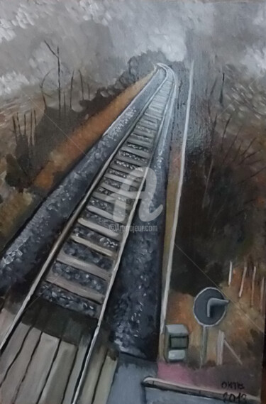 Peinture intitulée "passage ferroviaire" par Olivier Leclercq (Oyans), Œuvre d'art originale, Huile