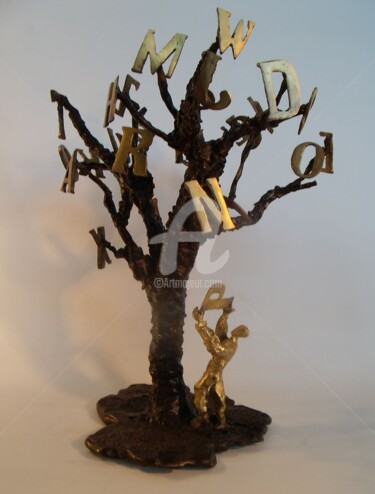 Sculpture intitulée "Arbre aux lettres" par Olivier Lecourtois, Œuvre d'art originale, Métaux