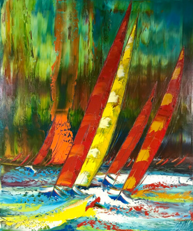 Sous une pluie de couleurs… (ESPRIT VOILE 2019) Peinture intitulée "Sous une pluie de c…" par Olivier Messas, Œuvre d'art originale, Huile Monté sur Châssis en bois